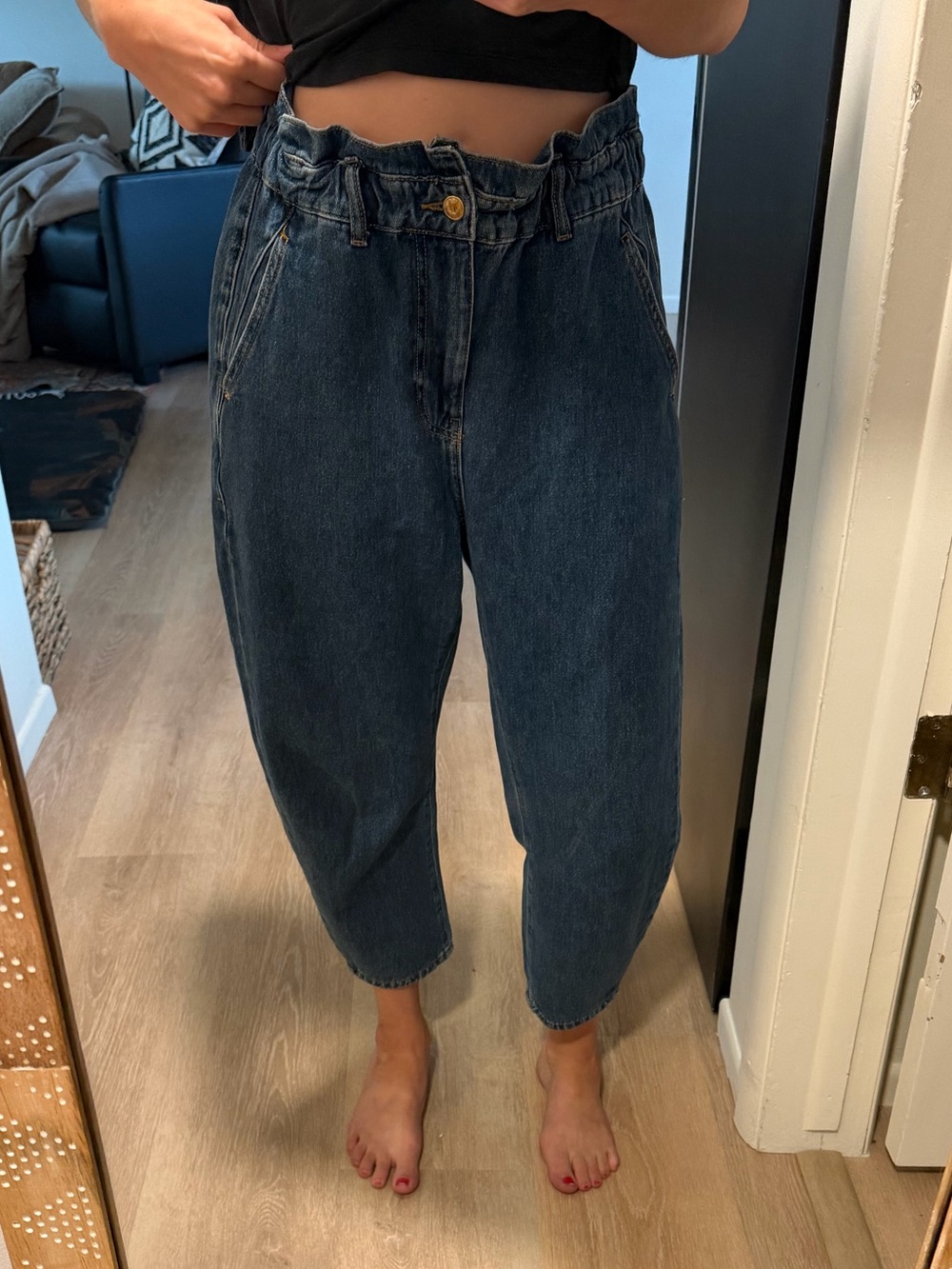 Zara Dark Blue Boyfriend Paperbag Jeans